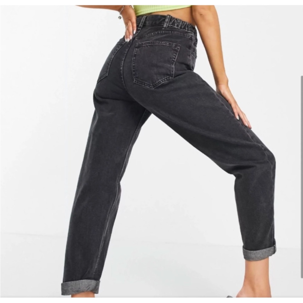 Pull&Bear High Rise Elasticized Waist Black Mom Jeans Size 6 - Picture 2 of 7